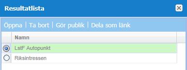 Välj sedan Lägg till valda post(er) till lista från Visa-menyn och välj ny eller befintlig lista Vill jag öppna en sparad lista så väljer jag Öppna sparad lista från samma meny.