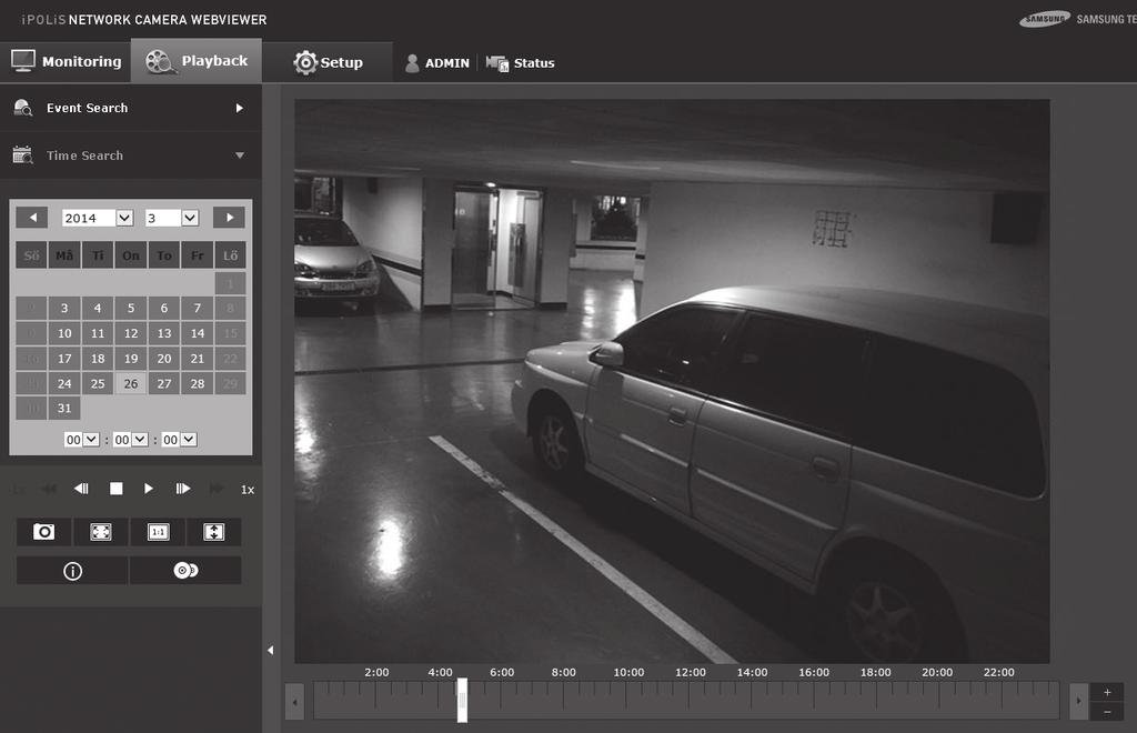 Namn på skärmen för tidssökning och dess funktion b c d e f web viewer g h a a b c d e f Post Beskrivning Tidsreglage Sektionen i en specifik period spelas upp genom att man flyttar tidsreglaget.
