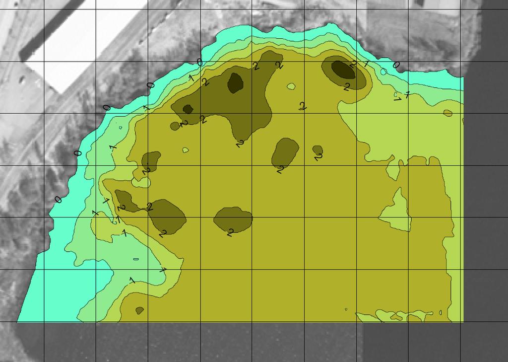 p:\64mas\6511\61651144984\5_leverans\utfyllnad\fk_11105\anmälan_11105.doc Figur 6 Tolkad sedimentmäktighet, uppmätta vid GEONOVAs undersökning under april 01.