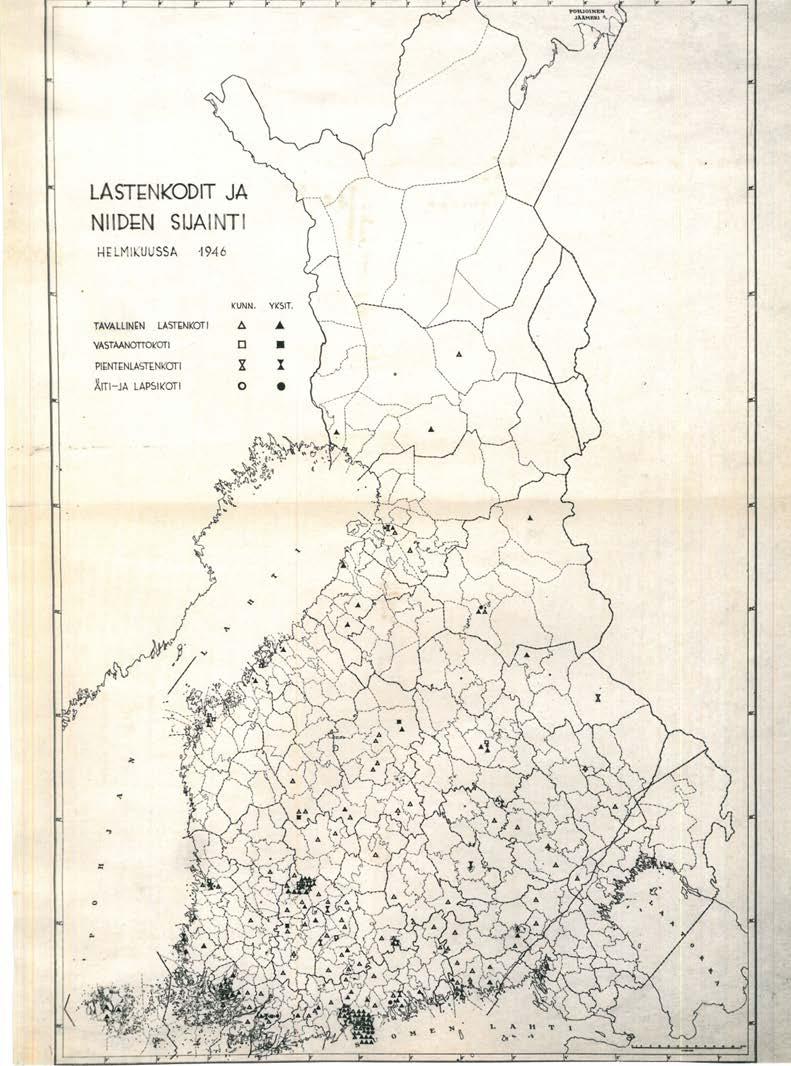 37 Bild 1. Barnhemmen och deras placeringar i februari 1946. Källa: Barnhemskommitténs arkiv, 1: Brev och undersökningsmaterial, RA (Riksarkivet).