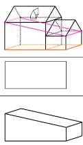 Figur C.2.5c. Översta raden visar mätning av takkant som en geometri, enkel takkonstruktion respektive takkonstruktion med takdetaljer.