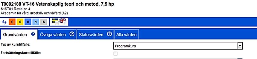 Typ av kurstillfälle Välj Programkurs som Typ av