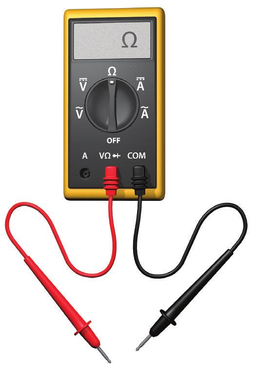 Enfas är multimetern är inställd på resistansmätning fungerar mätningen på följande sätt. En svag ofarlig ström skickas ut från instrumentet genom plusproben (röd).