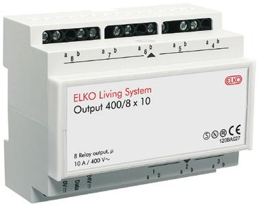 Utgångsmodul 230VAC 2x4x10A Utgångsmodul som styrs av ELKO Living System Controller via en datalinje.