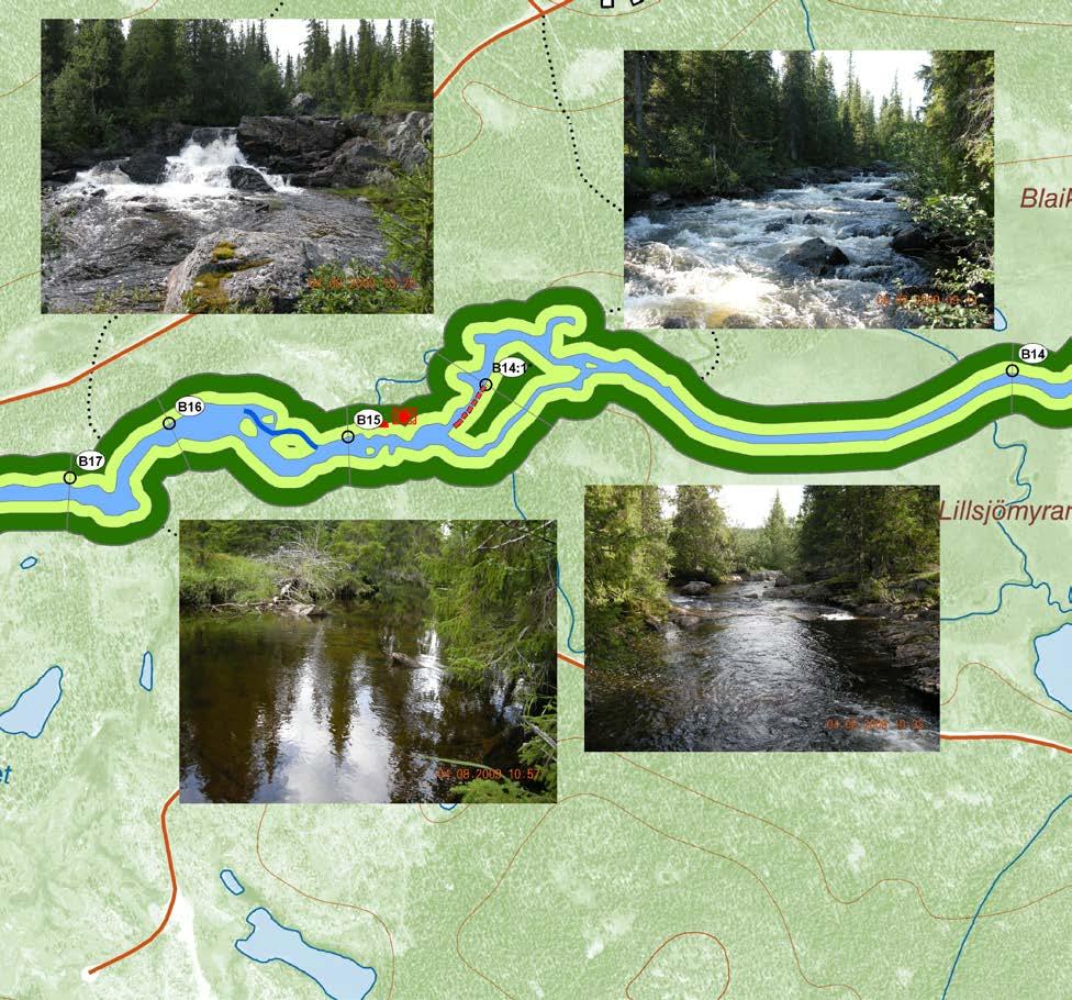 Avdelning B14-B16 Karta 9. Översikt över avdelningarna B14-B16 i Marsån.