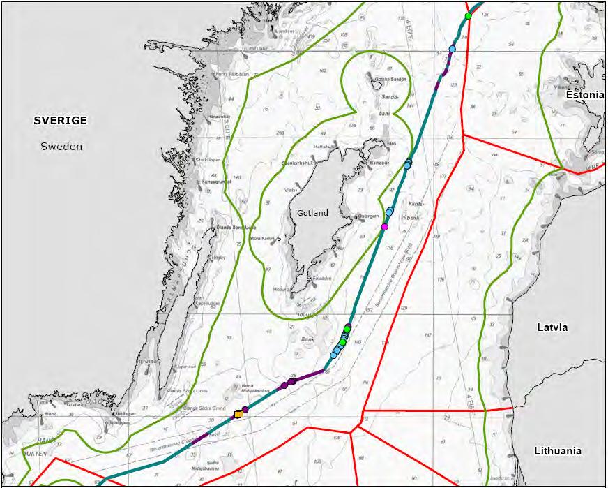 30 3.3.3 Sverige En översikt över de platser och typer av bottenarbeten som ska utföras i den svenska ekonomiska zonen presenteras i Figur 3.16.