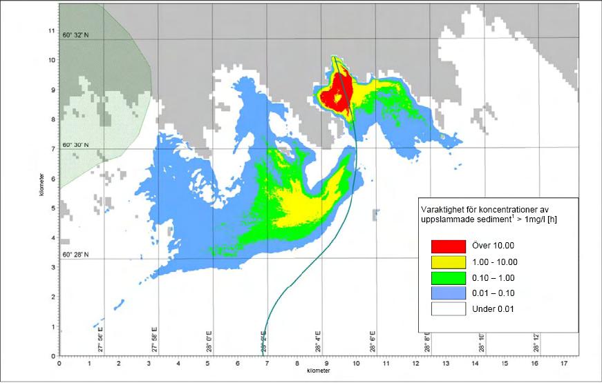 48 begränsat till ett snävare område runt rörledningen. De högsta koncentrationerna kommer dock endast att uppnås under en relativt kort tidsperiod. Figur 4.