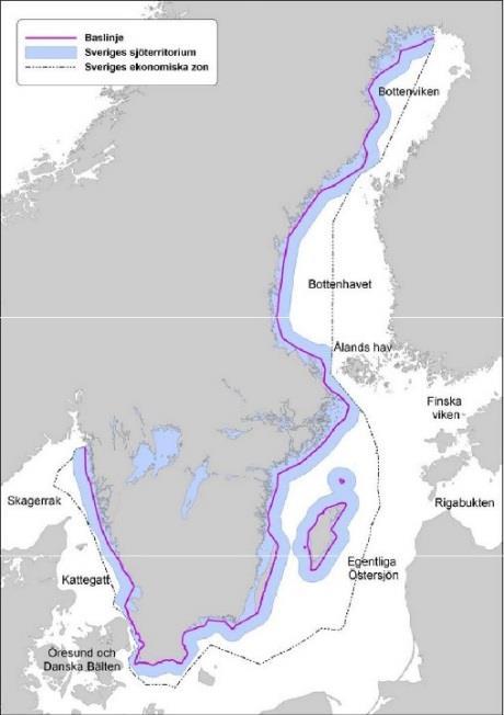 Figur 4. Karta över Sveriges territorialgräns och ekonomiska zon 10. Ytterligare ett alternativ är det som vi använt i denna studie.
