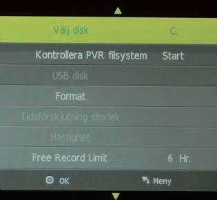 Kontrollera om din USB-enhet fungerar eller inte före inspelning. Select Disk: Välj den enhet för posten filer. Check PVR File System: Kontrollera systemet.
