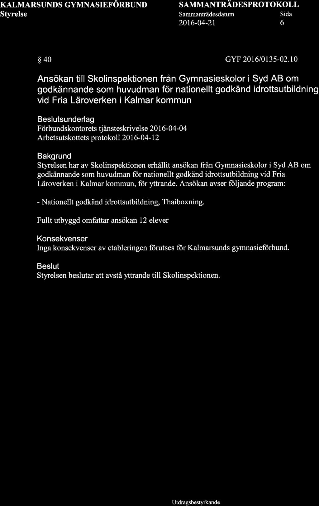 KALMARSUNDS GYMNASIEFöRBUND SAMMANTRADE SPROT OKOLL 2016-04-21 6 $40 GYF 201610135-02.