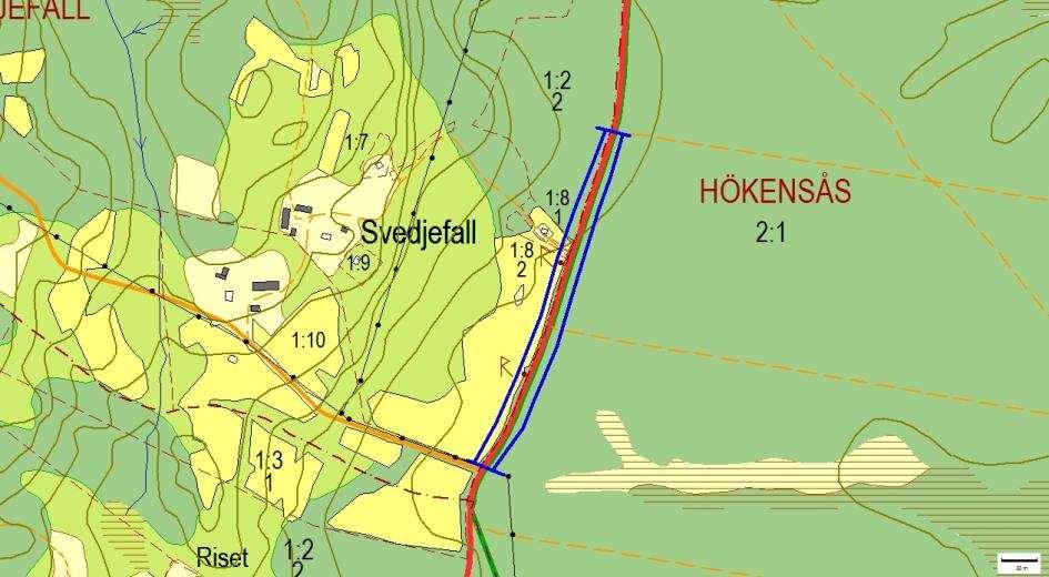 Hänsynsobjekt 2829, Svedjefall, HÖKENSÅS Motivering: Vägkant med hävdgynnade arter och sexfläckig bastardsvärmare (NT).