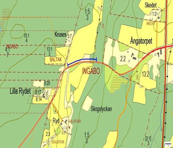 Hänsynsobjekt 2873, Kruses, INGABO Motivering: Vägkant med hävdgynnad flora och sexfläckig bastardsvärmare (NT).