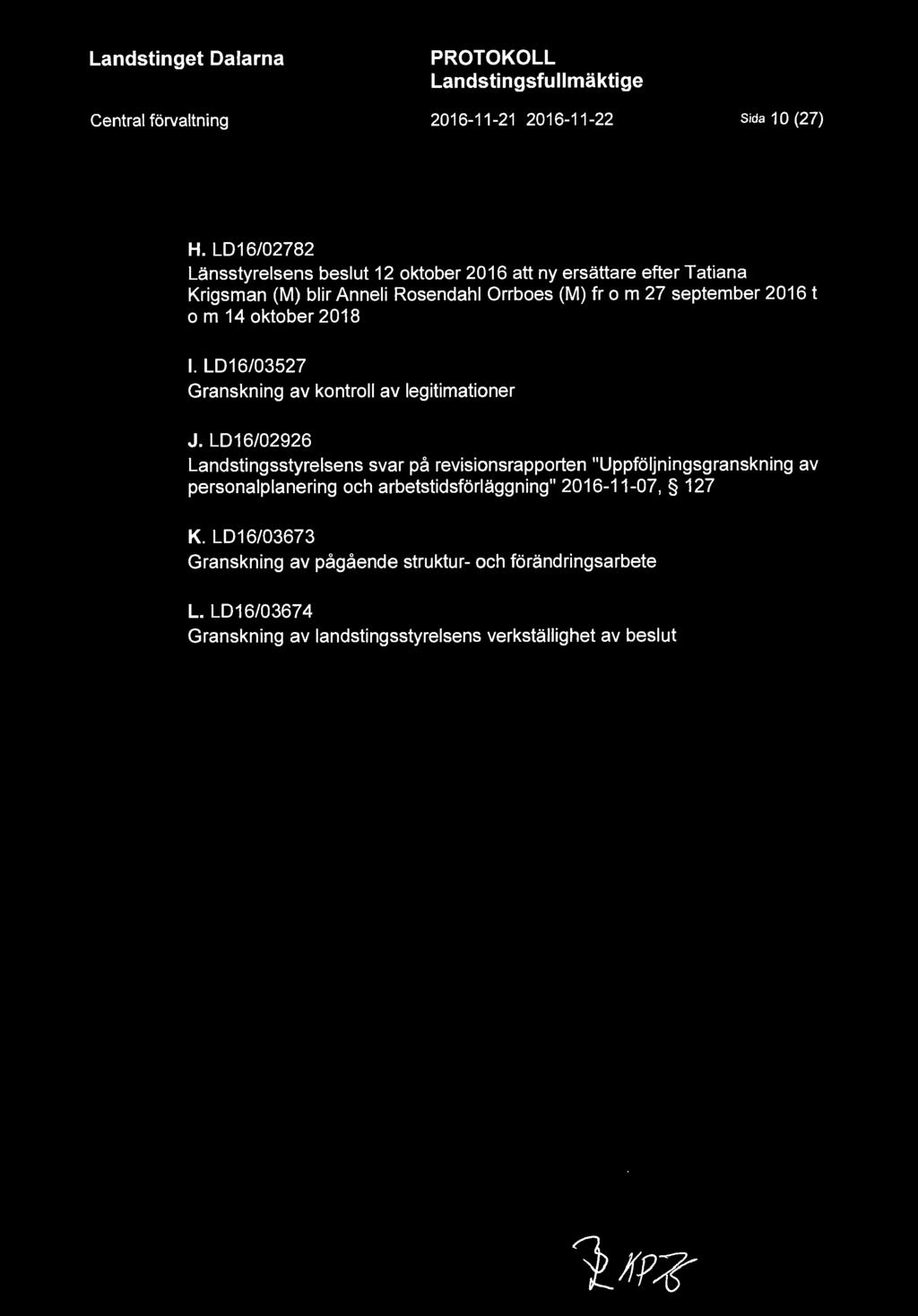 september 2016 t om 14 oktober 2018 I. LD16/03527 Granskning av kontroll av legitimationer J.