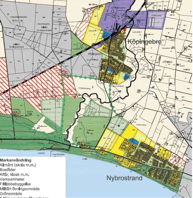 Utdrag ur markanvändningskarta ÖP 2005, inzoomad på Köpingebro. Detaljplaner I princip hela Köpingebros nuvarande bebyggelse är detaljplanerad.