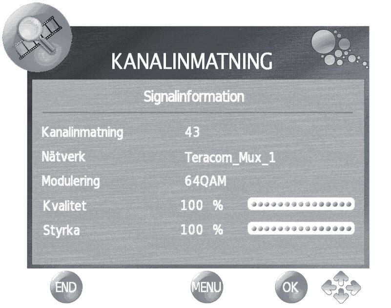 6 TV:n söker efter, sorterar och lagrar alla mottagningsbara TV-stationer i enlighet med deras inställningar och ansluten antenn. Tryck på END om du vill avbryta den grundläggande autoinstallationen.