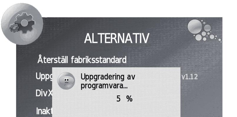 Återställ fabriksstandard Hämtar inställningar som TV var när den lämnade fabriken. Uppgraderar programvara (USB) Detta alternativ kan man använda för att programvaruuppgradering.