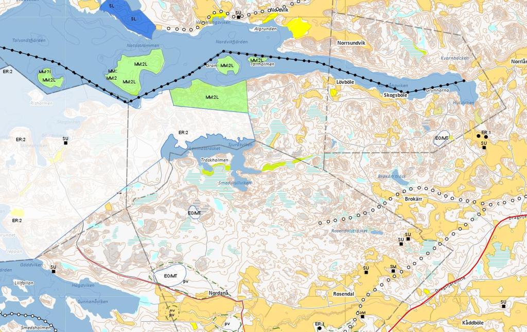 8 INVERKAN PÅ MARKANVÄNDNING OCH PLANERING 8.1 MATERIAL OCH METODER Som material har fasställda och under bearbetning varande planer och kartmaterial för projektområdet och dess näromgivning använts.