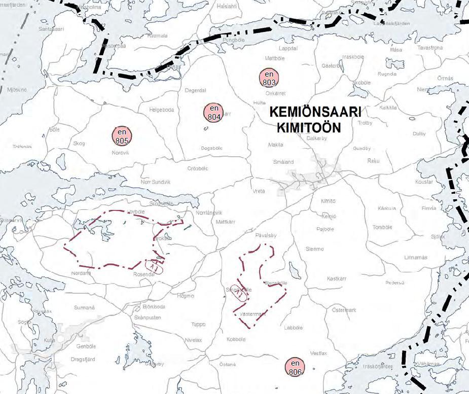 Bild 18. Utdrag ur utkastet till Egentliga Finlands etapplandskapsplan för vindkraft gällande Kimitoöns område. 8.2.