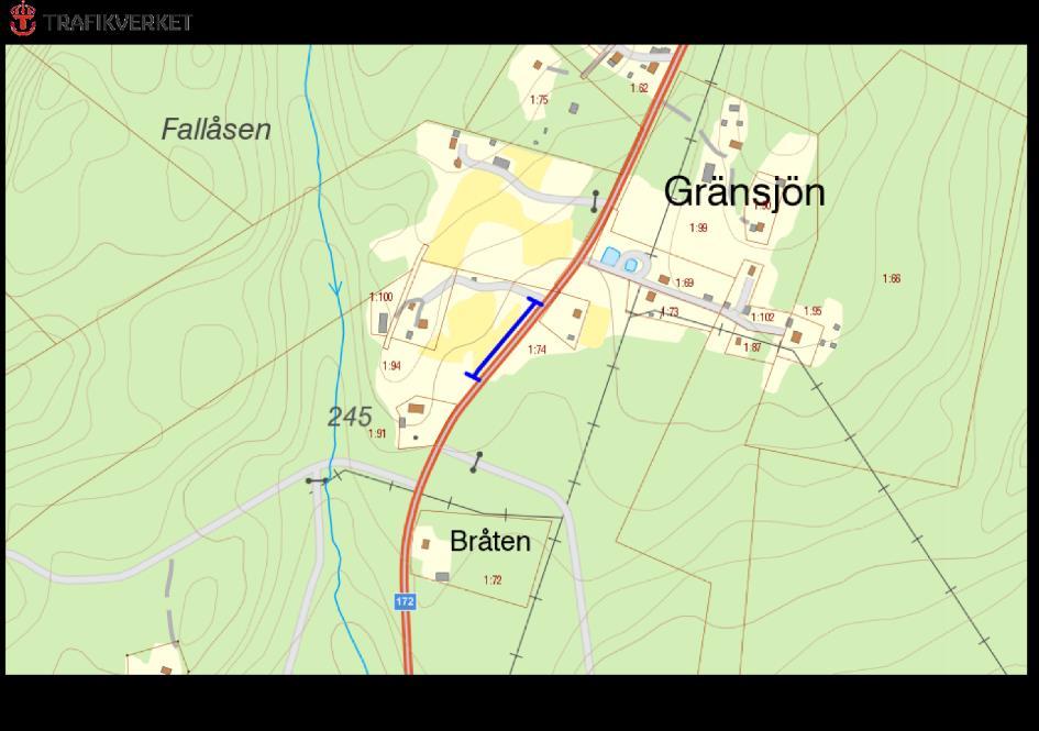 172, Gränssjön, ÄLGÅ GRÄNSSJÖN Motivering: Vägkanter med slåttermarksarter. ID på översiktskarta 5 Vägnummer S 172 Namn Gammalt namn - Sida av vägen Gränssjön, ÄLGÅ GRÄNSSJÖN Västra sidan.