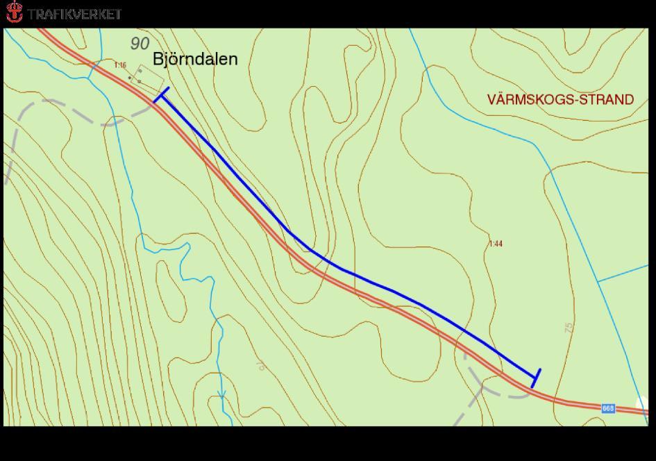 668, Björndalen, VÄRMSKOGS-STRAND Motivering: Vägkant med förekomst av den hotade skogsklockan (NT) samt enstaka hävdgynnade arter.