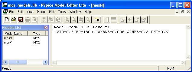 Du kan testa att programmet hittar modellen genom att markera transistorn, högerklicka och välja Edit / PSpice Model Här kan du om du vill ändra parametrarna i modellen.