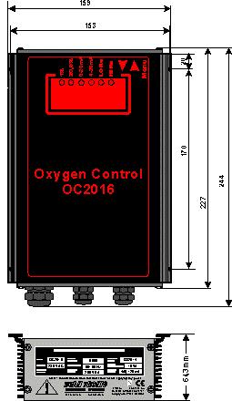 3.2 Mätförstärkaren Oxygen Control OC2016, figur 2. Visning: 1,0% - 20,9 % O 2 Visas på en tre-siffrig display.