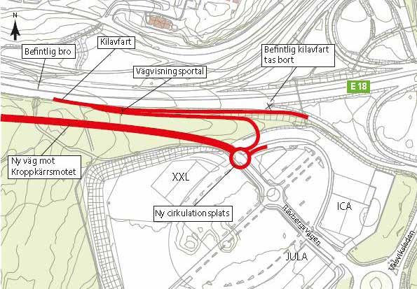 Tillägg till detaljplan för Handelsområde i Välsviken Tillägg till planbeskrivning 10 Även om servicenivån uppfylls i cirkulationsplatsen, kan det under maxtimmen ändå uppstå köer på Rävbergsvägen
