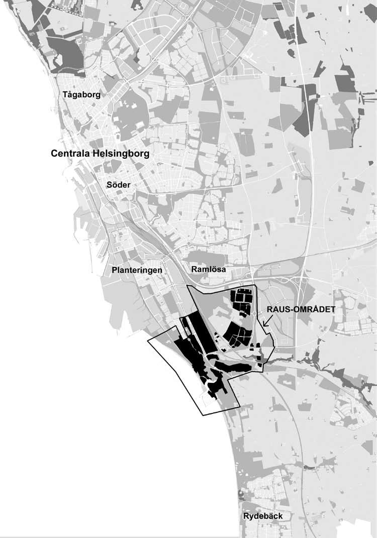 GEOGRAFI Raus-området ligger i södra delarna av kommunen, cirka 6,5 km från centrala Helsingborg, i ett område som korsas av Västkustbanan och Råådalsbanan.