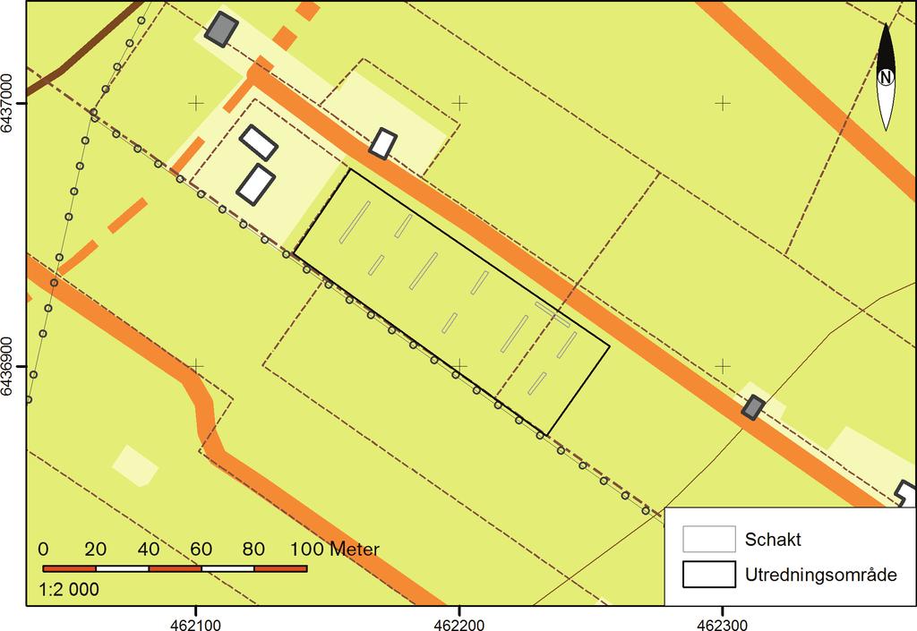 8 ARKEOLOGISK RAPPORT 2012:03 figur 5. Karta över grävda schakt. Skala 1:2 000. Fältarbetet Fältarbetet utfördes under en dag i slutet av januari 2012 och bestod av sökschaktsgrävning med maskin.