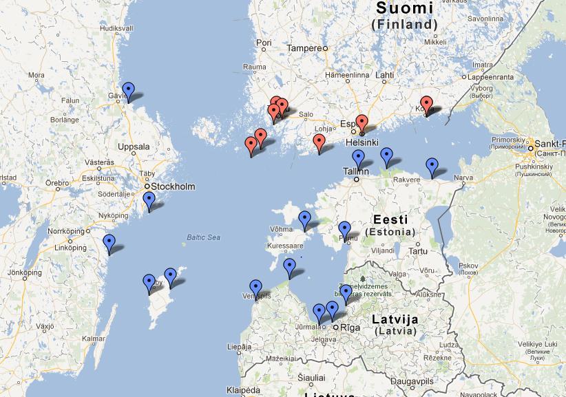 Finlands stränder Alla Marlin projektstränder, Finlands stränder utmärkta med rött. Utö, Pargas Utö är den sydligaste av Marlins undersökningsstränder i Finland. Utö valdes med i projektet p.g.a. dess läge i ytterskärgården.
