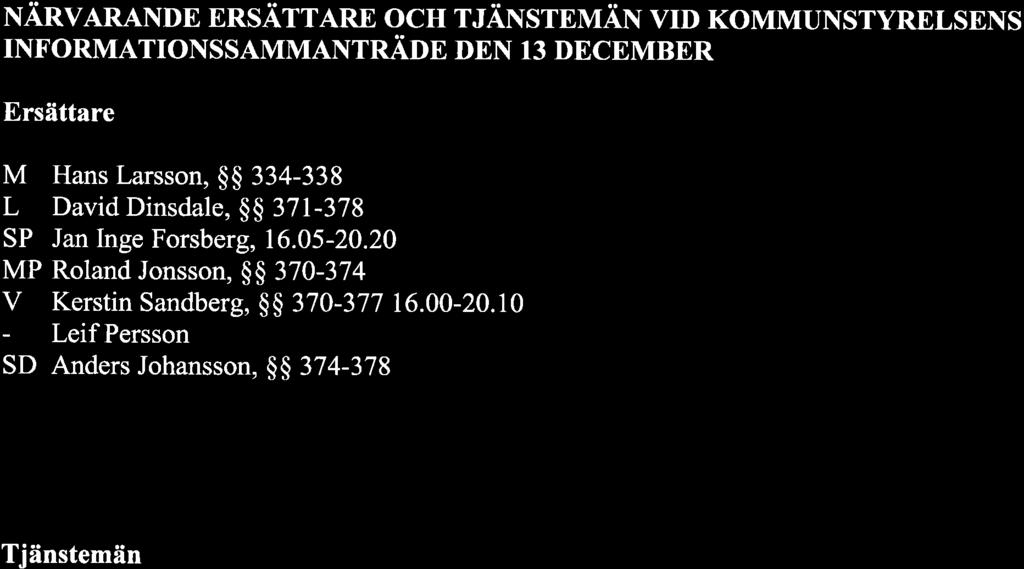 NÄRvARANDE ERsÄrrnnn och r ÄNsrnuÄN vrd KoMMUNSTyRELSENS INFoRMATroNSSAvrvrnNrRÄDE DEN 13 DECEMBER