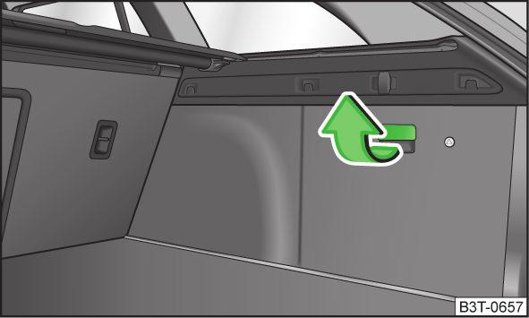 Den automatiska upprullningen av det upprullbara bagagerumsskyddet blockeras vid en snabb öppning av bagagerumsluckan genom en tidssäkring i ca. 2 sekunder.