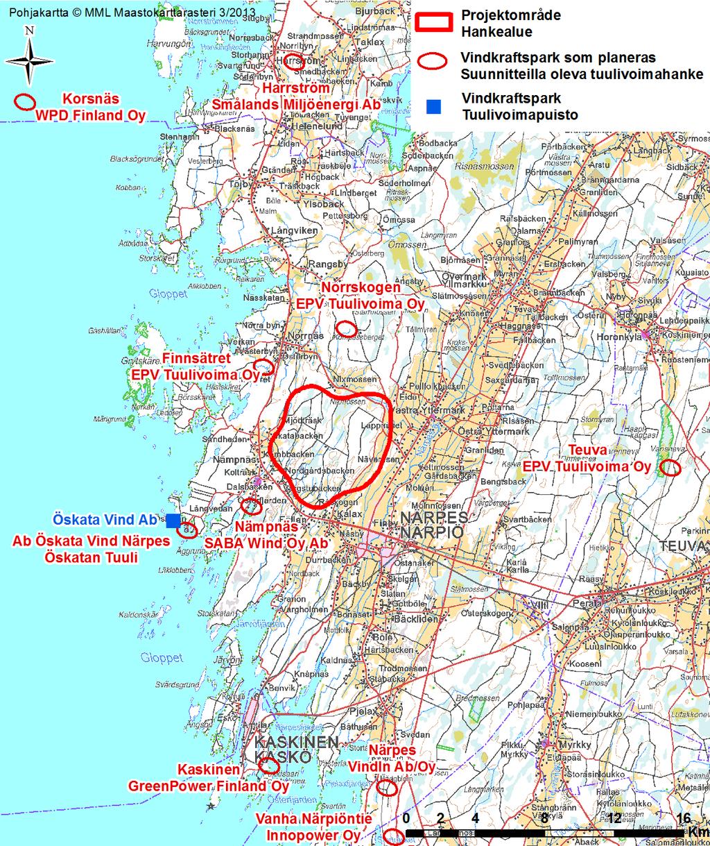 VINDIN AB OY KALAX VINDKRAFTPARK 22 (94) cirka 18 kilometer. Vindkraftsparkens totala kapacitet skulle uppgå till cirka 16-24 MW.