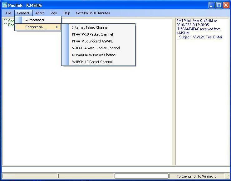 Tell Paclink to Connect to a Channel Note: If Autoconnect is chosen the