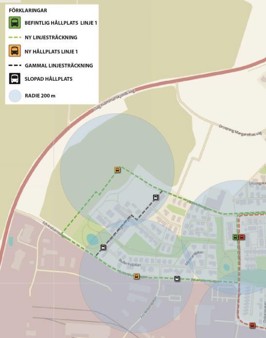 Busstrafik Befintliga hållplatslägen Utredningsområdet försörjs idag av två stadsbusslinjer.