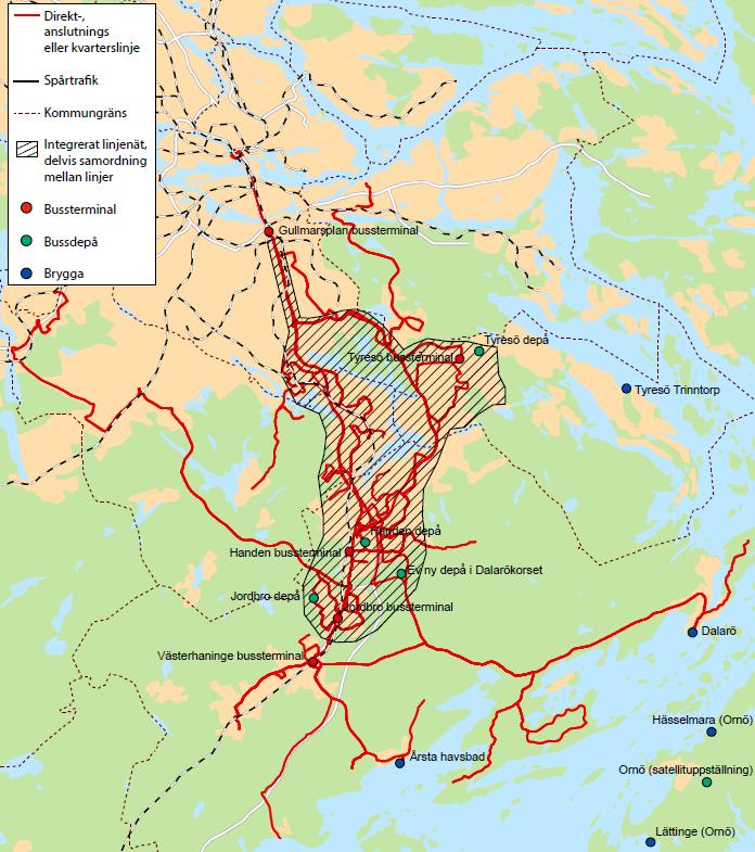 20(128 3.2.1 Trafikförändringar med anledning av utbyggnadsområden mm. Haninge kommun Karta över trafikområde Handen. Se även Bilaga 2.