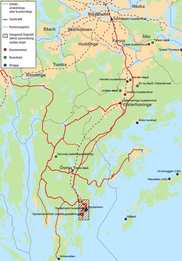 25(128 Nynäshamns kommun Karta över trafikområde Nynäshamn. Se även Bilaga 4.