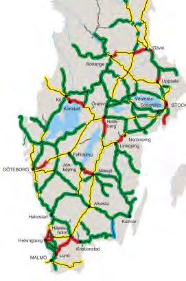 Figur 31: Kapacitetsbegränsningar hösten 2012, dygnstrafik 12 Kapacitetsbegränsningar är ett kvalitativt mått som används av Trafikverket för att bedöma kapaciteten på järnvägen.