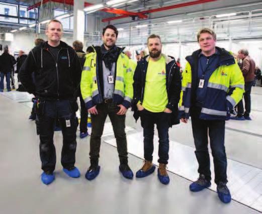 Modern bussdepå i sju våningar Några av de som arbetat med brandlarmsanläggningen fr.v.arne Wahlberg, SEAL Scandinavia, Ola Andersson, Johan Andersson och Håkan Sjögren, alla tre från Nymans Elektriska.