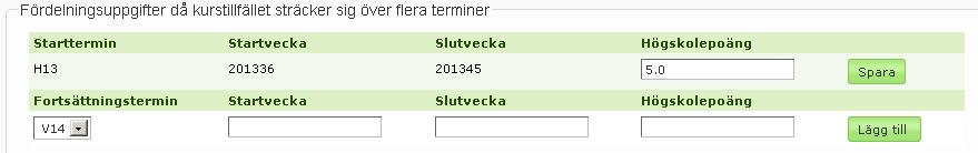 Du kan nu välja att skapa fler nya tillfällen, eller att fortsätta arbeta med de beskrivande delarna (övriga flikar) av kurstillfället.