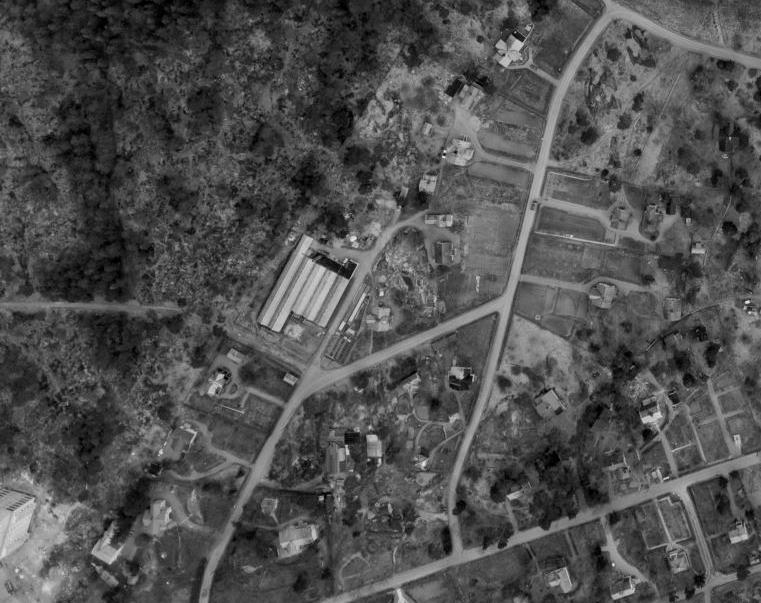 Figur 5. Flygbild från 1962 över undersökningsområdet och den dåvarande handelsträdgården. Källa: Lantmäteriet.