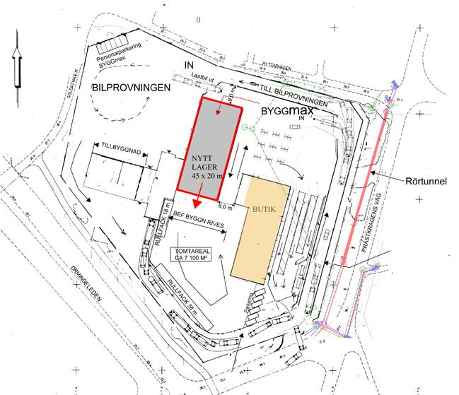 4 (6) PLANFÖRSLAG Nya byggnader Avsikten är att uppföra bl a en ny lagerbyggnad för byggvaror samt en tillbyggnad för bilprovningen. En av de befintliga byggnaderna byggs om till byggvarubutik.