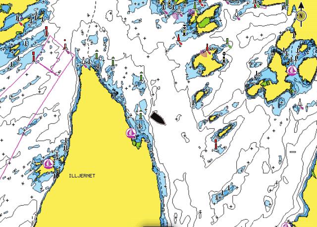 Navionicspecifika inställningar Andra inställningar i Navionics sjökort Traditionellt 2D-kort Sjökort med skuggning Färgad sjöbotten Denna