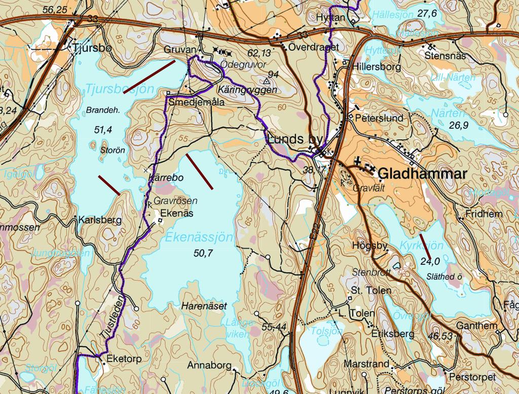 Figur 1. Profilernas lägen i Tjursbosjön, Ekenässjön och Kyrksjön. 3.2. Utförande Provtagningen utfördes av Medins Biologi AB under perioden 2005-02-09 till 2005-02-10.