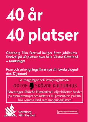 VÅR 2017 Föreningen Skövde Filmfestival visar följande filmer i Filmerna visas 19.00 F I L M V Å R E N Årsmöte för Föreningen Skövde Filmfestival äger rum söndagen den 26/2 kl. 17.30. Plats: Odeon.