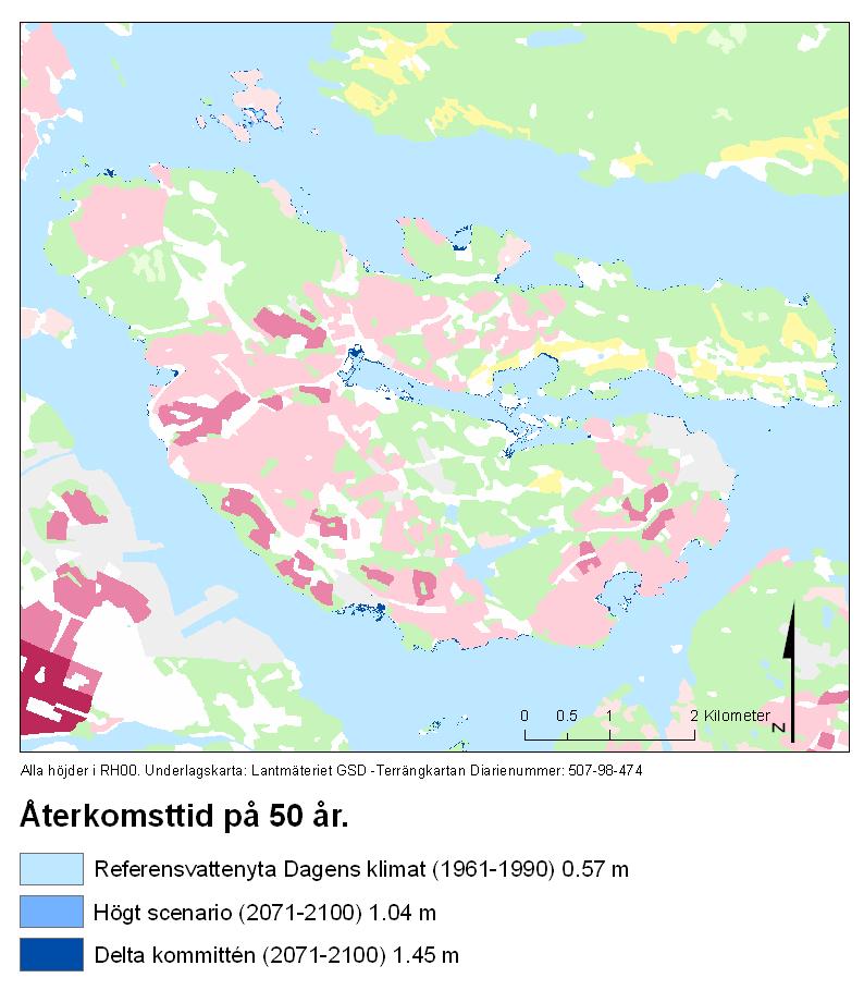 Figur 4. Översvämningskarta för Lidingö och Storholmen.