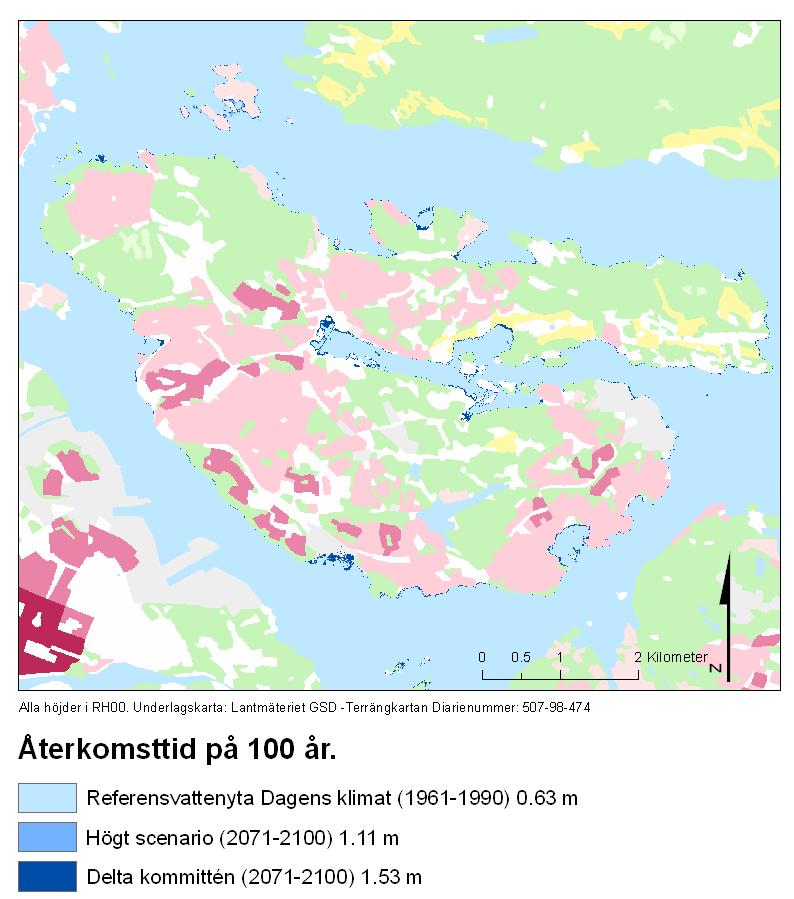 Figur 5. Översvämningskarta för Lidingö och Storholmen.