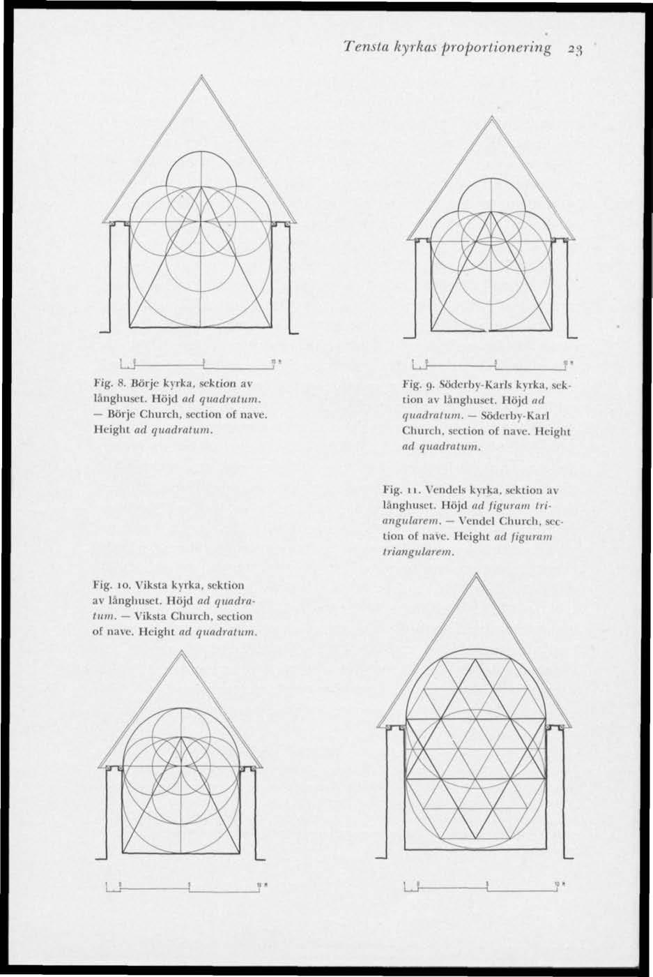 Tensta kyrkas proportionering 2^ l_j- Fig. 8. Börje kyrka, sektion av långhuset. Höjel ad quadratum. Börje Church, section of näve. Height ad quadratum. r lig. 9.