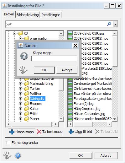 Skapa ny bildmapp i filarkivet För att skapa en ny mapp i filarkivet går du först in på den mappen du vill att den nya mappen ska ligga under.