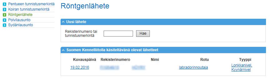 30.9.2016 16(25) Veterinärens Omakoira-tjänster Id-märkningar På Omakoira-tjänstens Veterinär(klinik)-flik kan man anteckna idmärkningsuppgifter direkt i hundregistret.